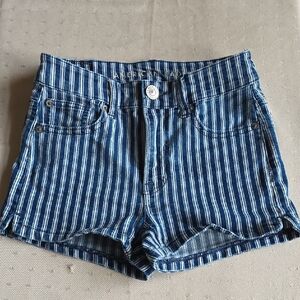 American Eagle Outfitters Navy and White Striped High Waist Shorts